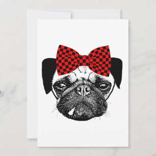 Hunde von Mops mit Schachbrett Bow-Begleithart Feiertagskarte