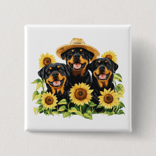 Hunde von Rottweiler, umgeben von Sonnenblumen Button