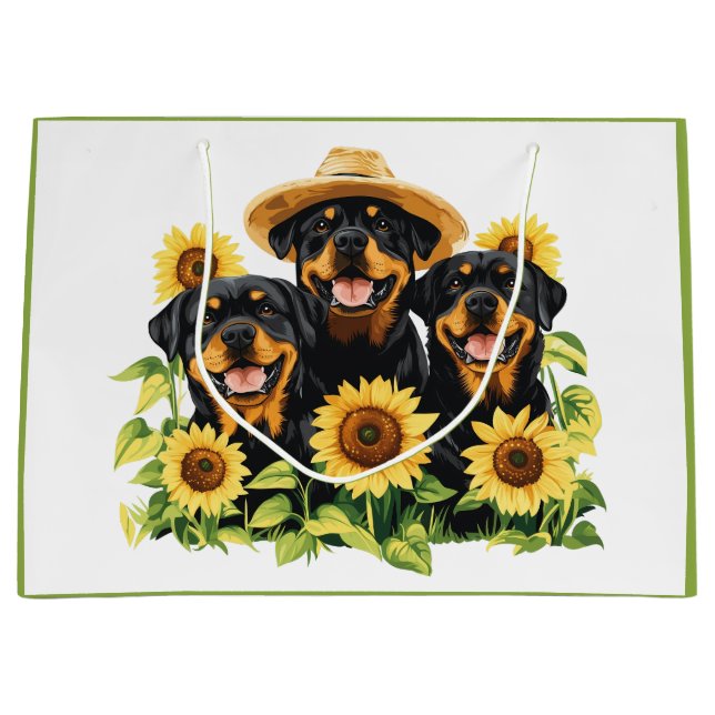 Hunde von Rottweiler, umgeben von Sonnenblumen Große Geschenktüte (Vorderseite)