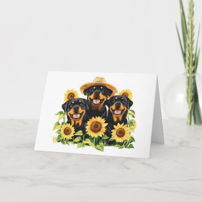 Hunde von Rottweiler, umgeben von Sonnenblumen Karte (Vorderseite)