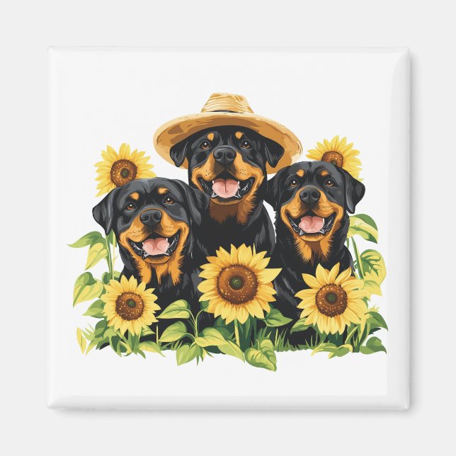 Hunde von Rottweiler, umgeben von Sonnenblumen Magnet (Vorne)