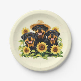 Hunde von Rottweiler, umgeben von Sonnenblumen Pappteller