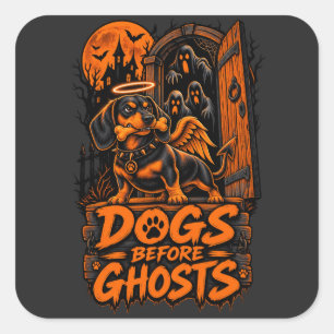 Hunde vor Geistern Dachshund Halloween Lustiger Wä Quadratischer Aufkleber