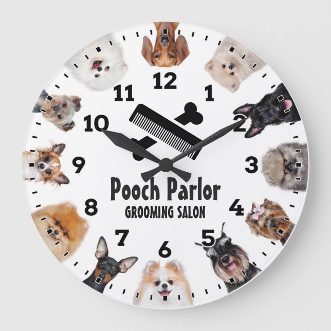Hunde wachsen Salon-Pet Groomer-Personalisierte Uh Große Wanduhr (Vorderseite)