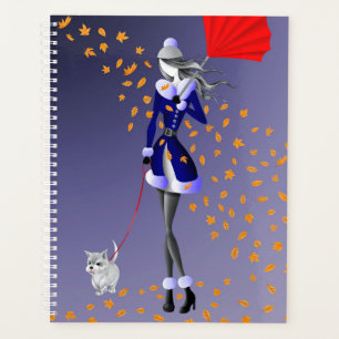 Hunde Walker Herbst bleibt blau Planer