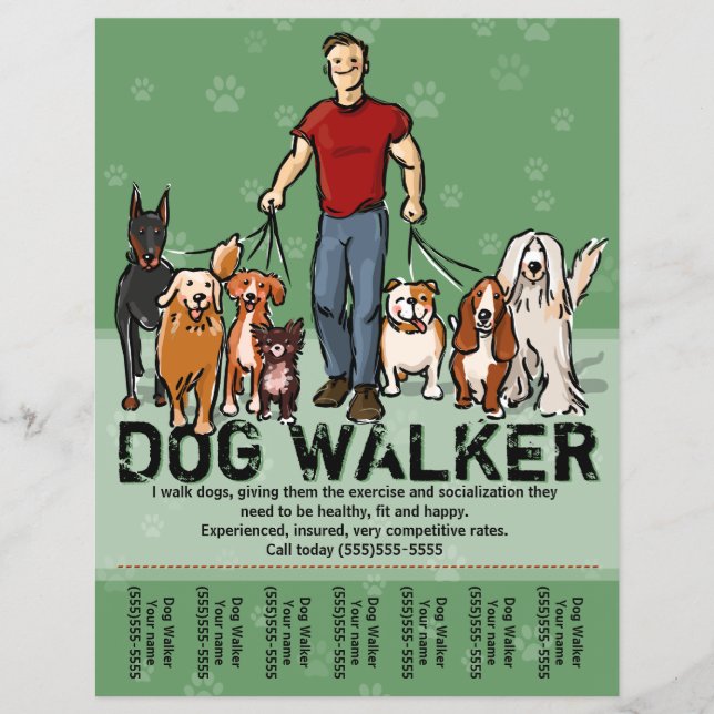Hunde Walker. Hunde laufen. TYP. Grn. PromoTemplat Flyer (Vorne)