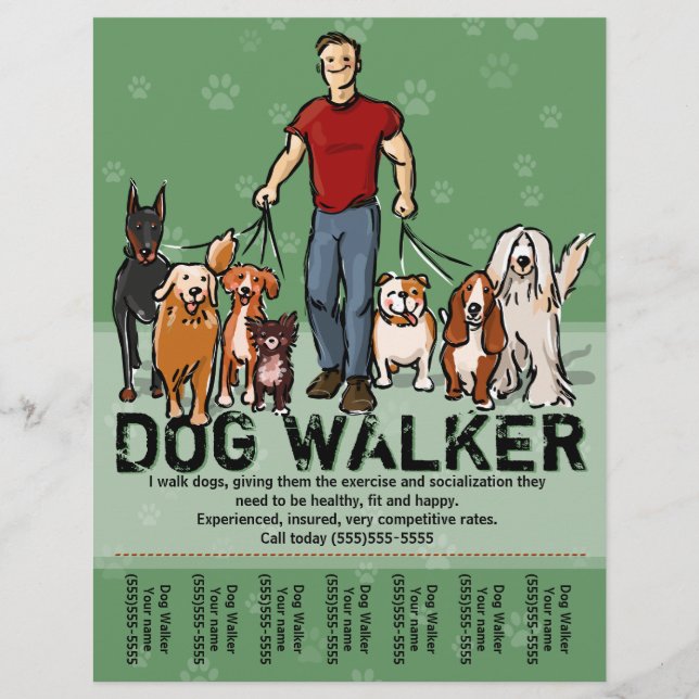 Hunde Walker. Hunde laufen. TYP. Grn. PromoTemplat Flyer (Vorne)