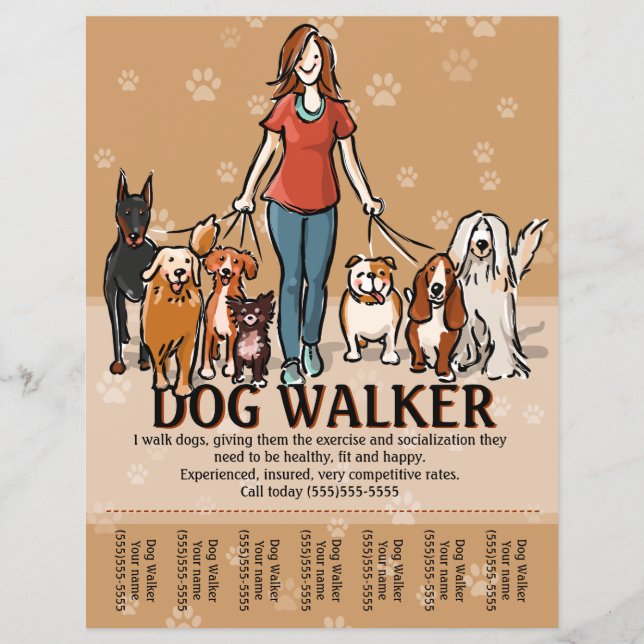 Hunde Walker. Hunde laufen. Werbevorlage Flyer (Vorne)