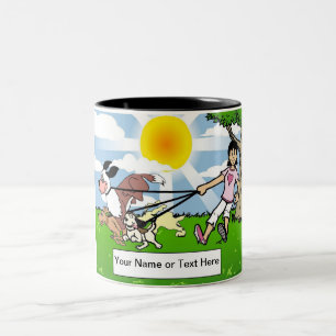 Hunde Walker, Hunde Lover - Cartoon Zweifarbige Tasse