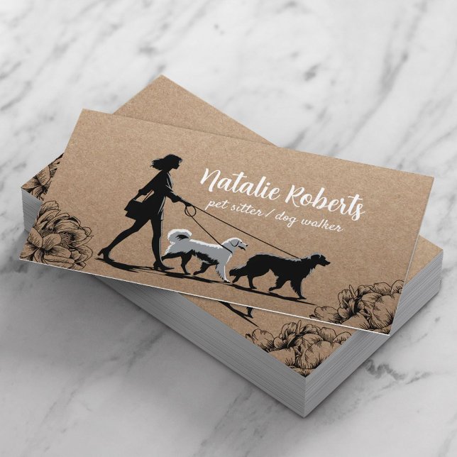 Hunde Walker Pet Sitter Girl & Hunde Rustikale Kra Visitenkarte (Von Creator hochgeladen)