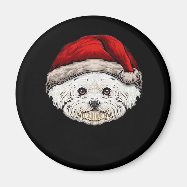 Hunde Weihnachten Bichon Weihnachtsmannmütze auf e Magnet (Vorne)