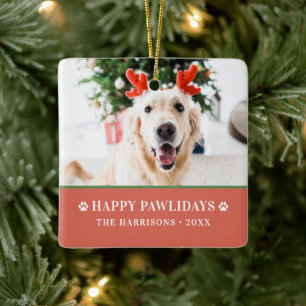 Hunde-Weihnachten Moderne Foto Frohe Pawlidays Keramikornament