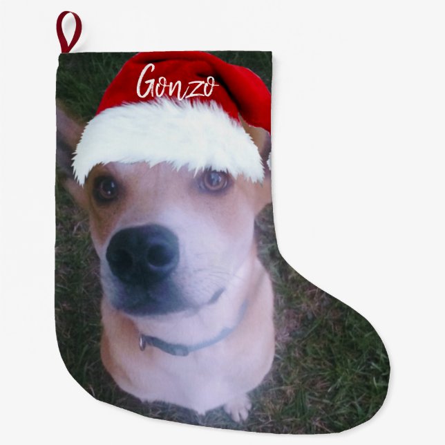 Hunde Weihnachts-Foto Personalisierter Name Großer Weihnachtsstrumpf (Vorderseite)