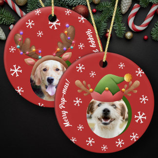 Hunde Weihnachts-Fotos mit Elf Rentier Antler Hats Keramik Ornament