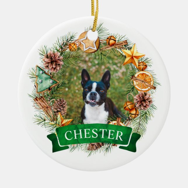 Hunde-Weihnachts-Krankzierung-Ornament Keramik Ornament (Vorne)