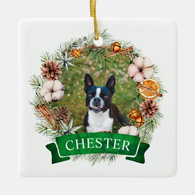 Hunde-Weihnachts-Krankzierung-Ornament Keramikornament (Vorderseite)
