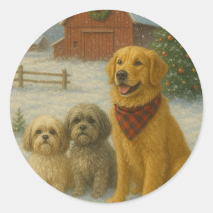 Hunde-Weihnachtsdekoration Runder Aufkleber