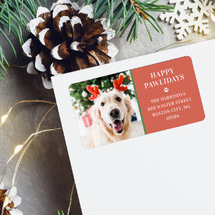 Hunde-Weihnachtsfoto Frohe Pawlidays Adresse Adressaufkleber