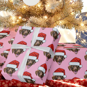 Hunde-Weihnachtsmannmütze Custom Face Foto Pink Geschenkpapier
