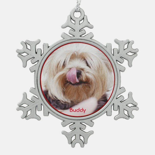 Hunde Weihnachtsschmuck Zwicker Fügen Sie Ihr Foto Schneeflocken Zinn-Ornament (Vorderseite)