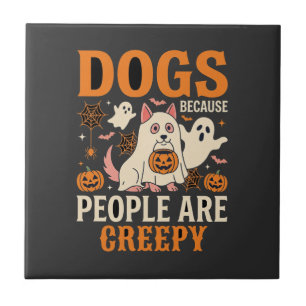 Hunde, weil Menschen gruselig Halloween-Geist Fliese