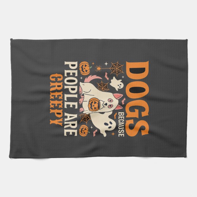Hunde, weil Menschen gruselig Halloween-Geist Geschirrtuch (Horizontal)