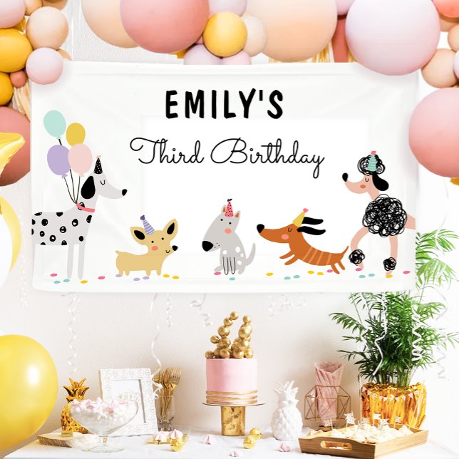 Hunde Welpe Pawty Modern Birthday Background Banne Banner (Von Creator hochgeladen)