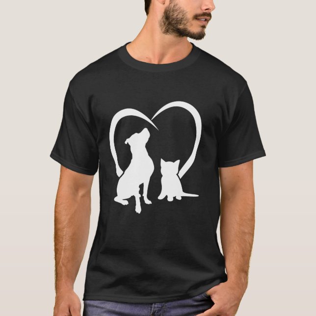 Hunde Welpe und Babykatze Herz Niedlicher Hund und T-Shirt (Vorderseite)