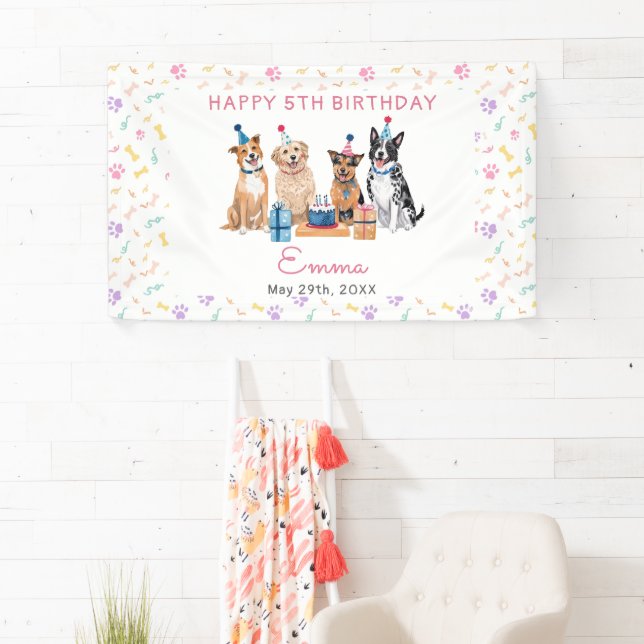 Hunde-Welpen-Mädchen-Geburtstagsfeier Banner (Insitu)