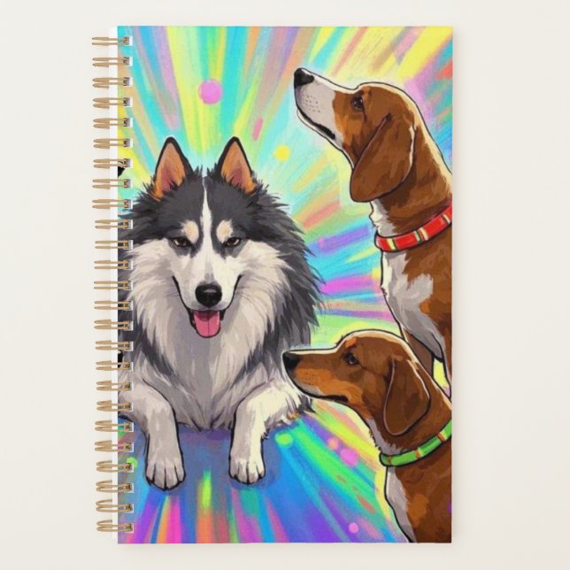 Hunde Welpen mit Regenbogenuntergrund Planer (Vorderseite)