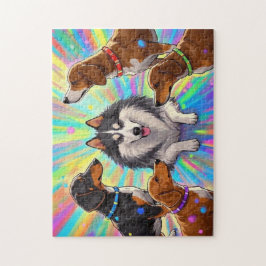 Hunde Welpen mit Regenbogenuntergrund Puzzle