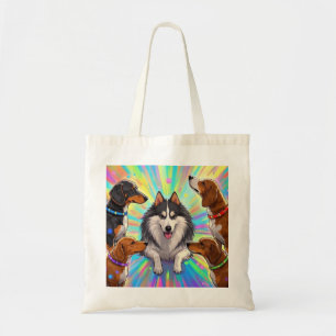Hunde Welpen mit Regenbogenuntergrund Tragetasche