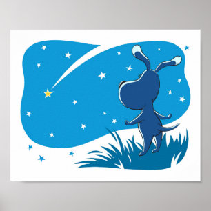 Hunde Welpen Shooting Star Night Blue Sky Poster