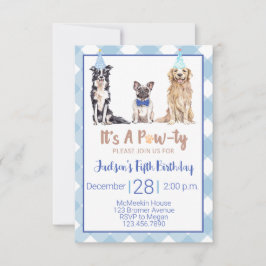 Hunde Welppy Birthday Party Einladung Blue Gingham