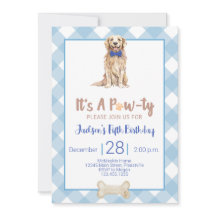 Hunde Welppy Birthday Party Einladung Blue Gingham