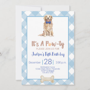 Hunde Welppy Birthday Party Einladung Blue Gingham