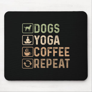 Hunde Yoga Kaffee Wiederholung Lustig Vintage Mousepad