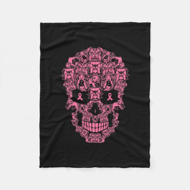 Hunde Zucker Skull rosa Ribbon Brustkrebs Fleecedecke (Vorderseite)