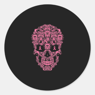 Hunde Zucker Skull rosa Ribbon Brustkrebs Runder Aufkleber