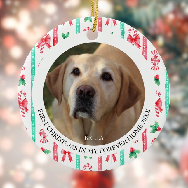 Hunde zum ersten Mal Weihnachten in Forever Zuhaus Keramik Ornament (Dog's First Christmas in Forever Home 2 Photo Ceramic Ornament)