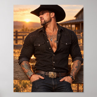 Hundeanhänger Sonnenuntergang Cowboy Poster