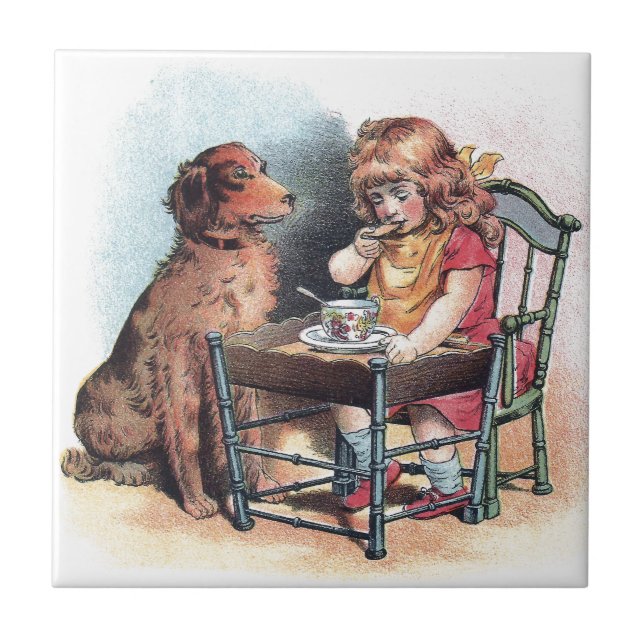 Hundeaufpassendes Kleinkind essen Fliese (Vorderseite)