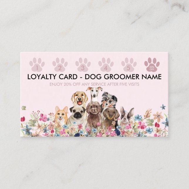 Hundeausführer-Groaner-Treue | Pink Pet Rewards Visitenkarte (Vorderseite)