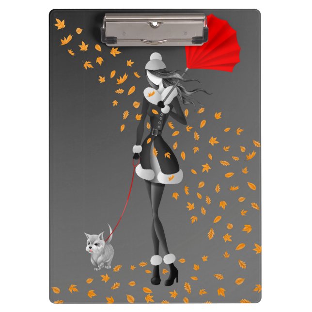 Hundeausführer Herbstblätter Grau  Klemmbrett (Vorderseite)