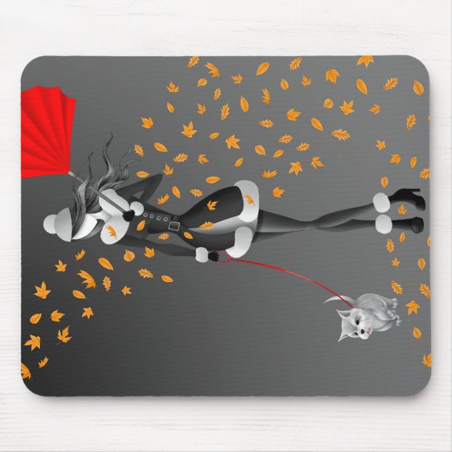 Hundeausführer Herbstblätter Schwarz  Mousepad (Vorne)