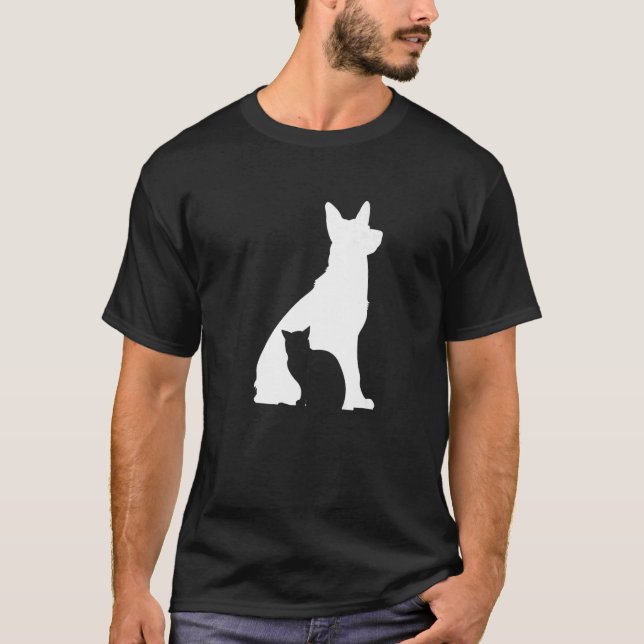 Hundebesitzer Hunde Katzen Hund und Katze Silhouet T-Shirt (Vorderseite)