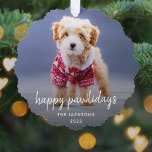 Hundebontage | Moderne Niedliche glückliche Welpen Ornament Karte<br><div class="desc">Einfaches, stilvolles Foto Happy Pawlidays Urlaubsornament mit moderner, handgeschriebener Schrift Typografie und einem einfachen Farbverlauf. Das Foto Ihres geliebten Hauses und Textes kann leicht für ein so einzigartiges Design wie Ihr Wunschbaby personalisiert werden! Das abgebildete Bild dient nur zur Veranschaulichung, um durch Ihr eigenes Foto ersetzt zu werden. Das Platzhalter-Bild...</div>