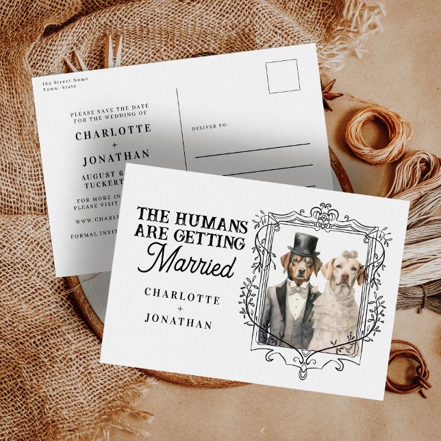 Hundebriege und lustige Hochzeit retten das Datum Postkarte (Von Creator hochgeladen)