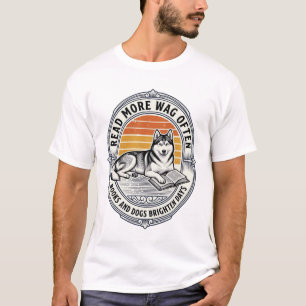 Hundebuchliebhaber-Shirt Vintage-Gravur Husky Lese T-Shirt