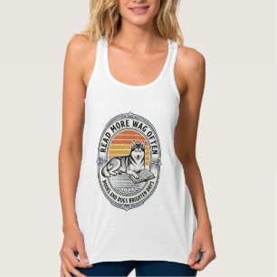 Hundebuchliebhaber-Shirt Vintage-Gravur Husky Lese Tank Top